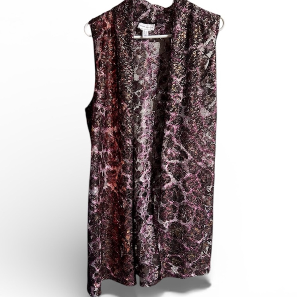 Metallic Multicolor Lace Sleeveless Cardigan Open Front Vest